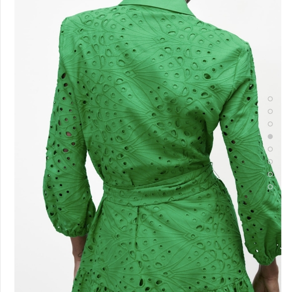 ZARA EMBROIDERED EYELET RUFFLED SHORT DRESS GREEN - Picture 6 of 16